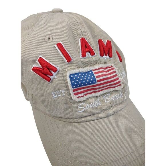 Miami South Beach American Flag Baseball Hat Embroidered Adjustable Khaki RARE!! - Picture 3 of 16